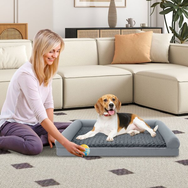 Costway Letto ortopedico per cani in schiuma, Divano per cani di taglia XL con cuscino in schiuma a forma di uovo 122 x 89 CM