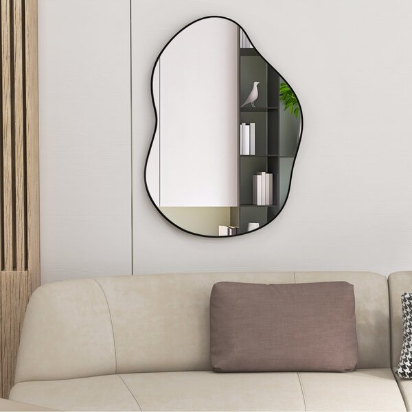 Costway Specchio da parete asimmetrico con base posteriore premium da 78x56,5cm, Specchio da parete a forma irregolare Nero