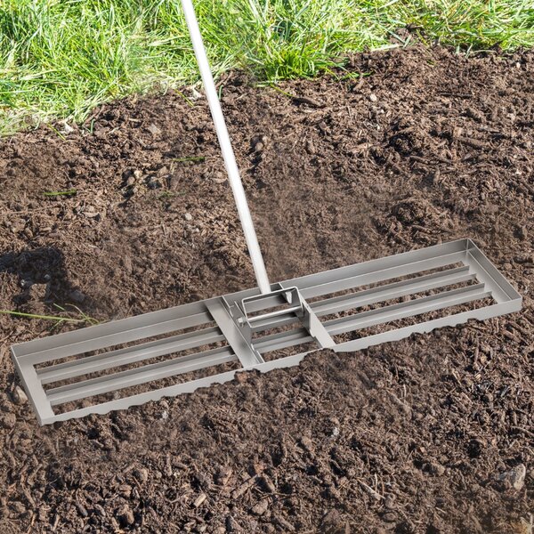 Costway Rastrello livellatore per prato cortile, Livellatore giardino con impugnatura ergonomica e piastra 106 x 25 cm Argento