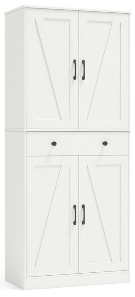 Costway Armadietto da cucina alto 183 cm con 2 kit anti-ribaltamento per soggiorno, Armadio moderno in stile agriturismo con 4 porte Bianco