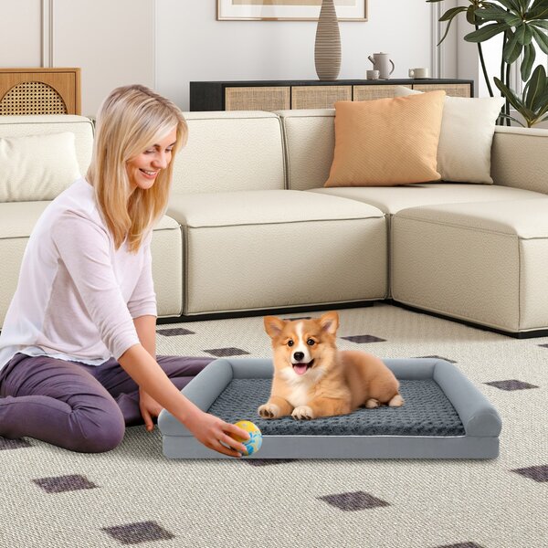 Costway Letto ortopedico per cani in schiuma, Divano per cani di taglia L con cuscino in schiuma a forma di uovo 113 X 89 CM