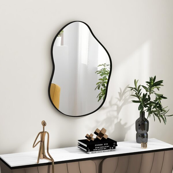 Costway Specchio da parete asimmetrico con base posteriore premium da 78x56,5cm, Specchio da parete a forma irregolare Nero