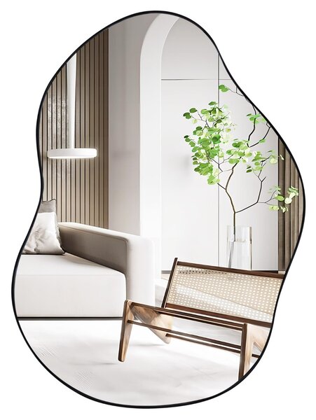 Costway Specchio da parete asimmetrico con base posteriore premium da 78x56,5cm, Specchio da parete a forma irregolare Nero