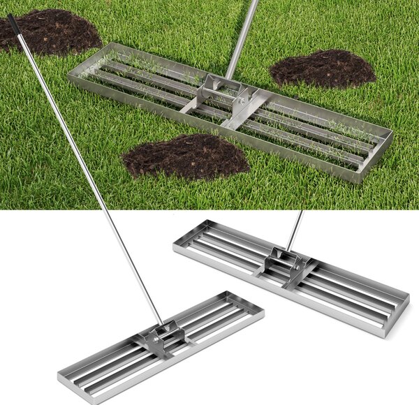 Costway Rastrello livellatore per prato cortile, Livellatore giardino con impugnatura ergonomica e piastra 106 x 25 cm Argento