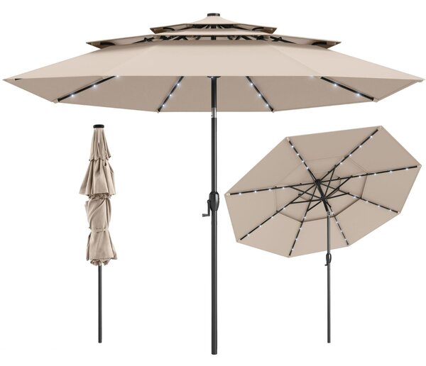 Costway Ombrellone da patio solare 313 cm con tetto ventilato a 3 piani, Tenda parasole per tavolo da giardino Beige