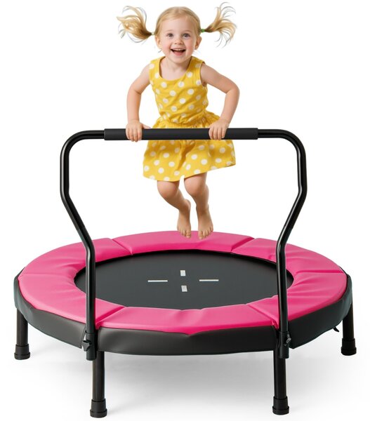 Costway Trampolino per bambini con cuscino di sicurezza per bambini 3-6 anni, Trampolino da fitness per interno/esterno Rosa