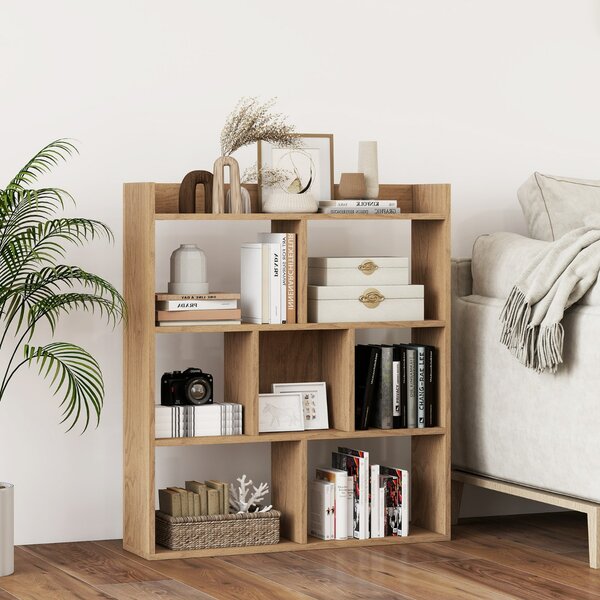 Costway Libreria a cubi aperti con 7 scomparti, Mensola espositiva per l'archiviazione in legno per studio soggiorno Naturale