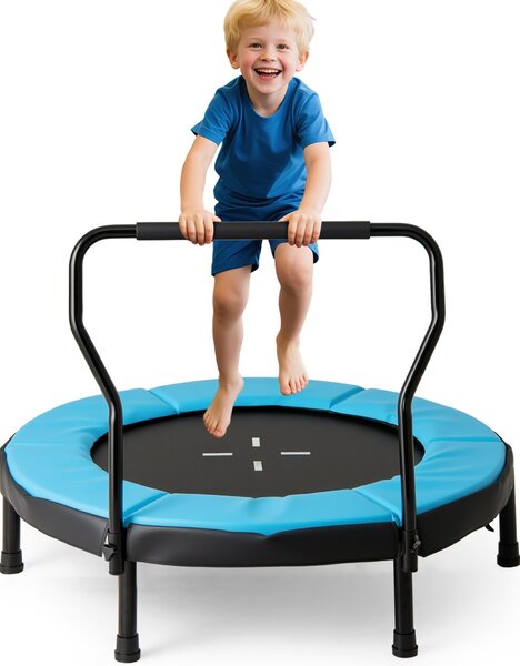 Costway Trampolino per bambini con cuscino di sicurezza per bambini 3-6 anni, Trampolino da fitness per interno/esterno Blu