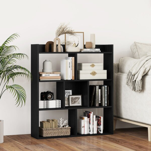 Costway Libreria a cubi aperti con 7 scomparti, Mensola espositiva per l'archiviazione in legno per studio soggiorno Nero