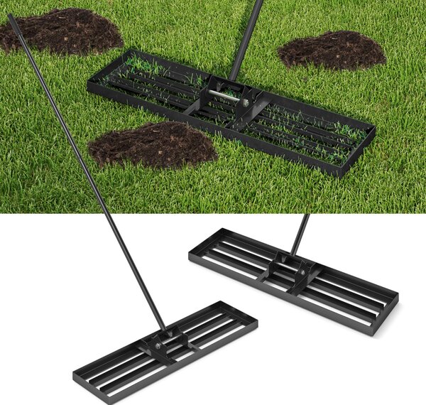 Costway Rastrello livellatore per prato cortile, Livellatore giardino con impugnatura ergonomica e piastra 75 x 25 cm Nero