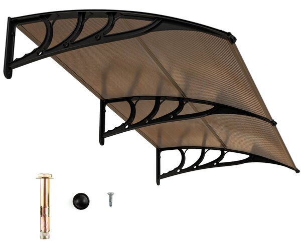 Costway Tettoia per porta per protezione da sole pioggia neve, Tettoia per porta finestra in alluminio Marrone 199x99cm