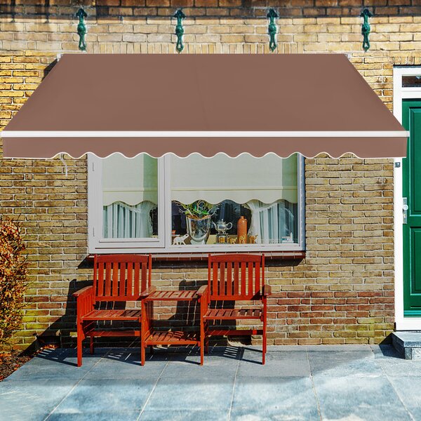 Costway Tenda da sole retrattile, Tenda in alluminio con manovella e poliestere impermeabile Marrone