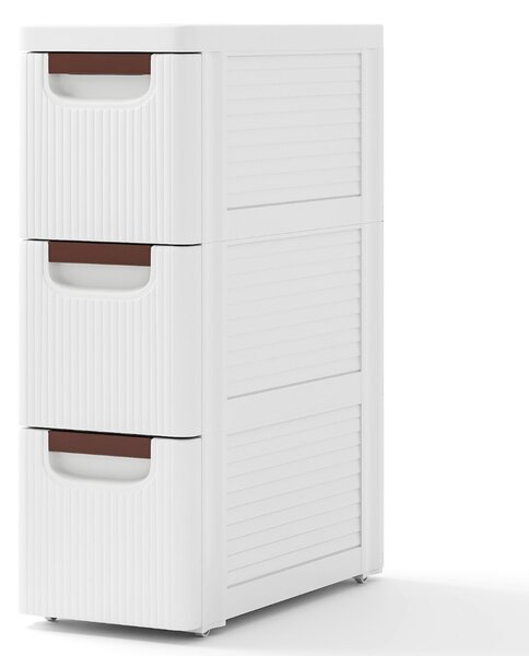 Costway Mobiletto stretto con ruote, Carrello e organizzatore slim con 3 cassetti per spazi piccoli Bianco