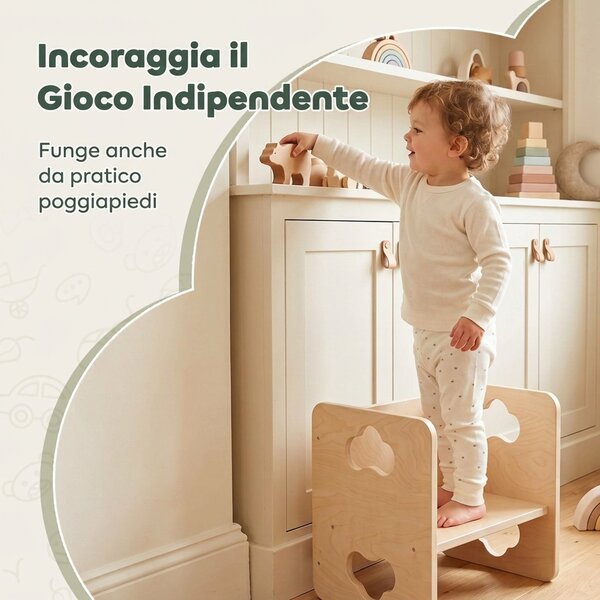 AIYAPLAY Set Tavolo Bambini con Sedia, 18-36 Mesi, Design Ribaltabile con 3 Opzioni di Altezza, Color Legno | Aosom Italy