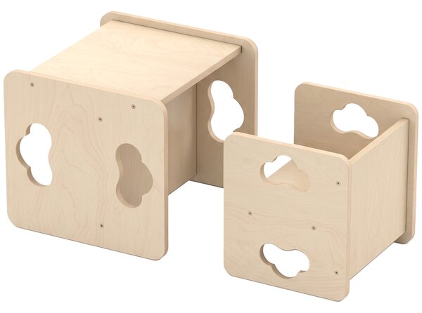 AIYAPLAY Set Tavolo Bambini con Sedia, 18-36 Mesi, Design Ribaltabile con 3 Opzioni di Altezza, Color Legno | Aosom Italy