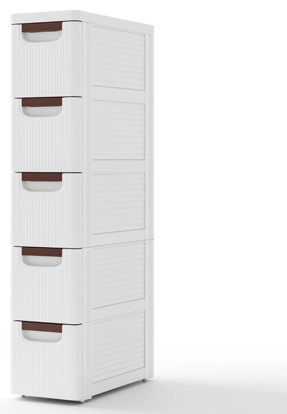 Costway Mobiletto stretto con ruote, Carrello e organizzatore slim con 5 cassetti per spazi piccoli Bianco