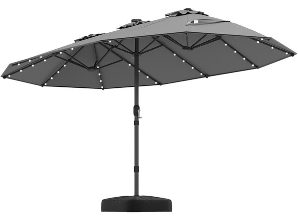 Costway Ombrellone a doppio lato con 48 luci LED solari da 470cm, Ombrello da patio con pannello solare auto-caricante Grigio
