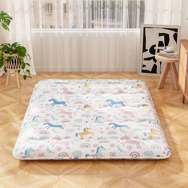 Costway Materasso futon portatile con copertura lavabile sacca da trasporto, Tappeto arrotolabile per pavimento 140cm Colorato