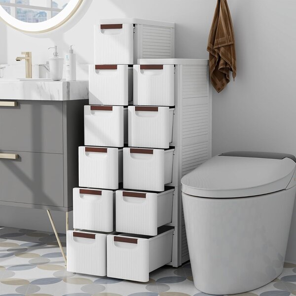 Costway Mobiletto stretto con ruote, Carrello e organizzatore slim con 5 cassetti per spazi piccoli Bianco