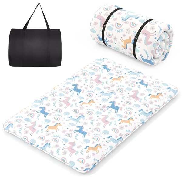 Costway Materasso futon portatile con copertura lavabile sacca da trasporto, Tappeto arrotolabile per pavimento 140cm Colorato