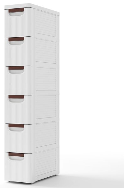 Costway Mobiletto stretto con ruote, Carrello e organizzatore slim con 6 cassetti per spazi piccoli Bianco