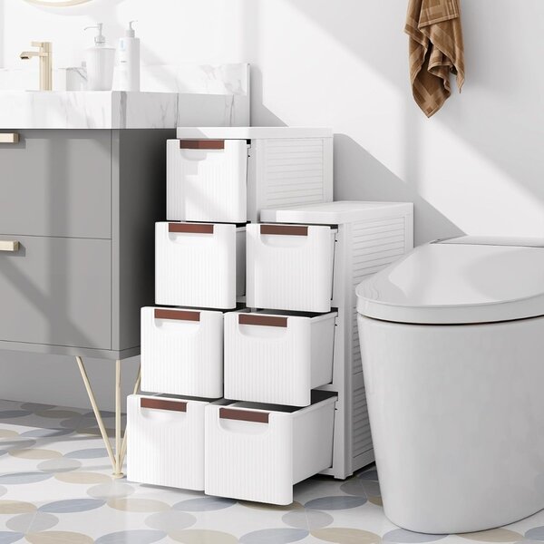 Costway Mobiletto stretto con ruote, Carrello e organizzatore slim con 3 cassetti per spazi piccoli Bianco