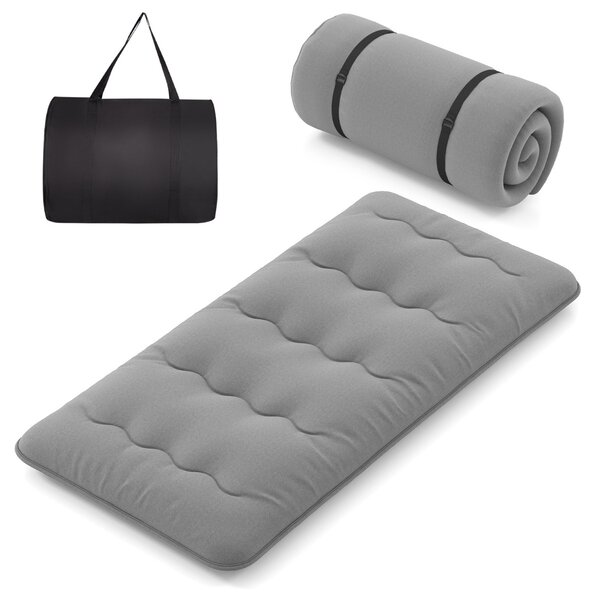 Costway Materasso futon portatile con copertura lavabile sacca da trasporto, Tappeto arrotolabile per pavimento 90cm Grigio