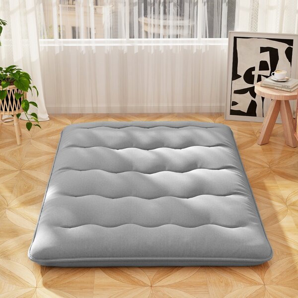 Costway Materasso futon portatile con copertura lavabile sacca da trasporto, Tappeto arrotolabile per pavimento 140cm Grigio