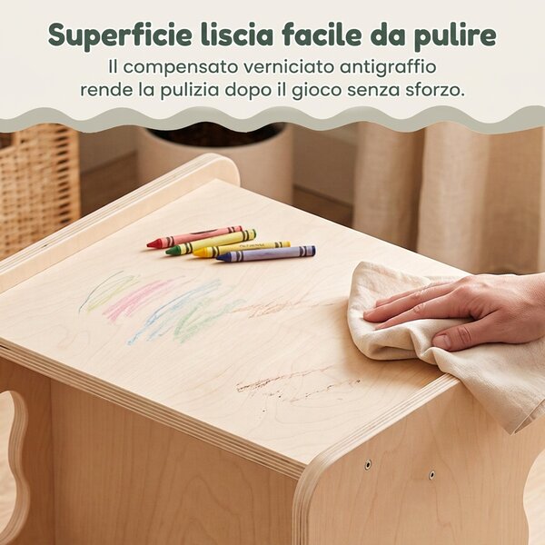 AIYAPLAY Set Tavolo Bambini con Sedia, 18-36 Mesi, Design Ribaltabile con 3 Opzioni di Altezza, Color Legno | Aosom Italy