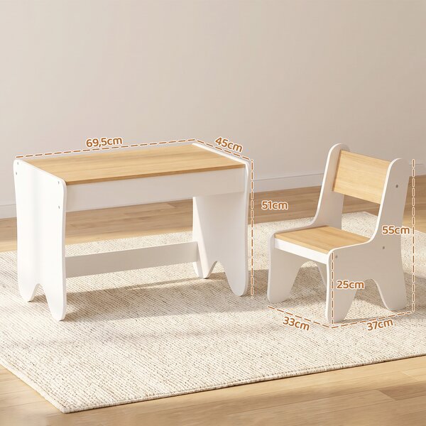 AIYAPLAY Set Tavolo Bambini con Sedia, Cassetto, 3-8 Anni, Bordi Arrotondati, per Cameretta, Soggiorno, Asilo, Bianco | Aosom Italy