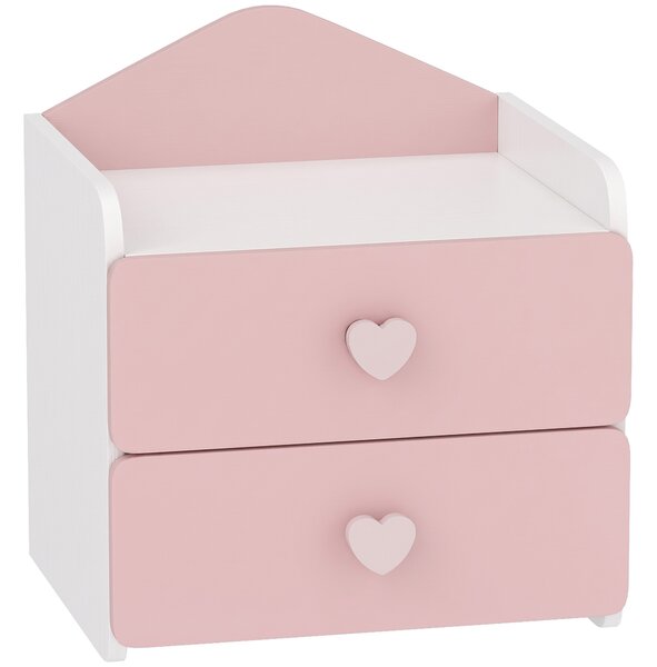 AIYAPLAY Comodino per Bambini 3-8 Anni con 2 Cassetti, Angoli Arrotondati, Maniglie a Cuore, 34x31x36 cm, Rosa | Aosom Italy