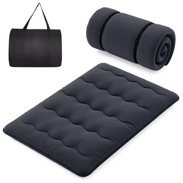 Costway Materasso futon portatile con copertura lavabile sacca da trasporto, Tappeto arrotolabile per pavimento 140cm Nero