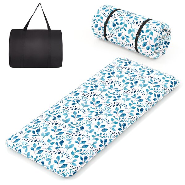 Costway Materasso futon portatile con copertura lavabile sacca da trasporto, Tappeto arrotolabile per pavimento 90cm Blu chiaro