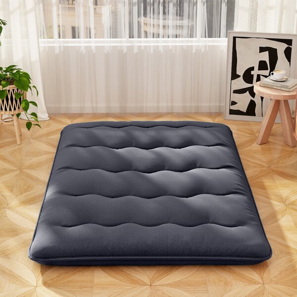 Costway Materasso futon portatile con copertura lavabile sacca da trasporto, Tappeto arrotolabile per pavimento 140cm Nero