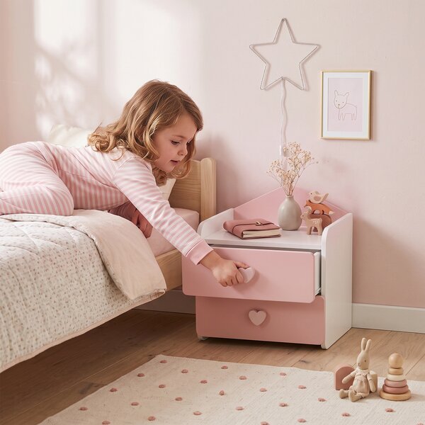 AIYAPLAY Comodino per Bambini 3-8 Anni con 2 Cassetti, Angoli Arrotondati, Maniglie a Cuore, 34x31x36 cm, Rosa | Aosom Italy
