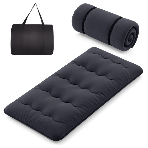 Costway Materasso futon portatile con copertura lavabile sacca da trasporto, Tappeto arrotolabile per pavimento 90cm Nero