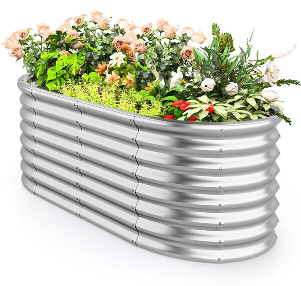 Costway Letto da giardino rialzato tondo fioriera elevata da 60 cm con design a fondo aperto, Piastra verniciata bordo sicuro Argento