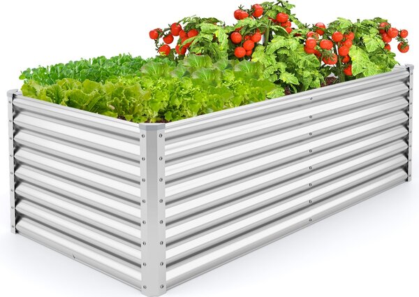Costway Letto da giardino rialzato da 60 cm fioriera elevata con design a fondo aperto, Protettori d'angolo rinforzati fioriera in metallo per esterni per verdure Argento