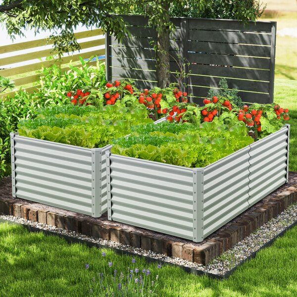 Costway Letto da giardino rialzato da 60 cm fioriera elevata con design a fondo aperto, Protettori d'angolo rinforzati fioriera in metallo per esterni per verdure Grigio