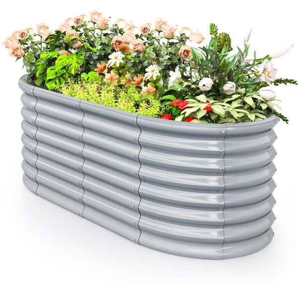 Costway Letto da giardino rialzato tondo fioriera elevata da 60 cm con design a fondo aperto, Piastra verniciata bordo sicuro Grigio