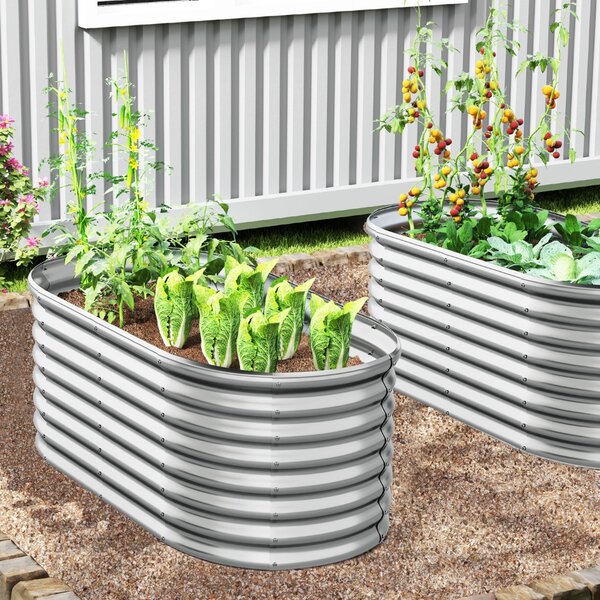 Costway Letto da giardino rialzato tondo fioriera elevata da 60 cm con design a fondo aperto, Piastra verniciata bordo sicuro Argento