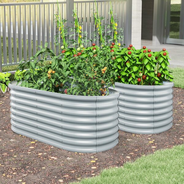 Costway Letto da giardino rialzato tondo fioriera elevata da 60 cm con design a fondo aperto, Piastra verniciata bordo sicuro Grigio