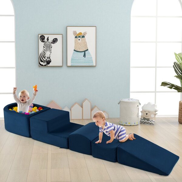 Costway Set di gioco in schiuma a 5 pezzi per bambini con piscina di palline coperture lavabili, Blocchi creativi palline non incluse Blu scuro