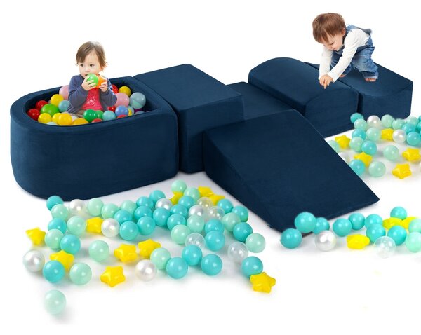 Costway Set di gioco in schiuma a 5 pezzi per bambini con piscina di palline coperture lavabili, Blocchi creativi palline non incluse Blu scuro