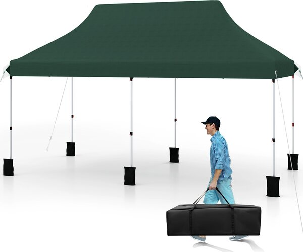 Costway Gazebo pieghevole e portatile da esterno con borsa da trasporto, Rifugio per ombra istantanea per feste 300 x 600 cm Verde