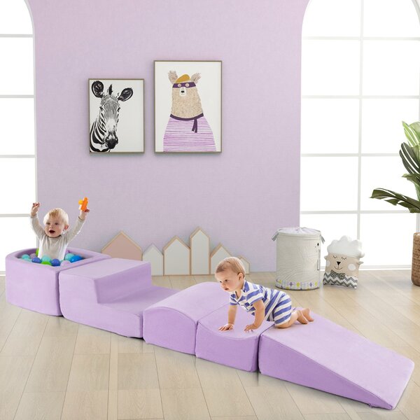 Costway Set di gioco in schiuma a 5 pezzi per bambini con piscina di palline coperture lavabili, Blocchi creativi palline non incluse Viola