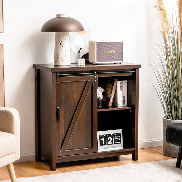 Costway Credenza a buffet con porta a serranda scorrevole soggiorno, Mobiletto portaoggetti rustica per cucina Marrone