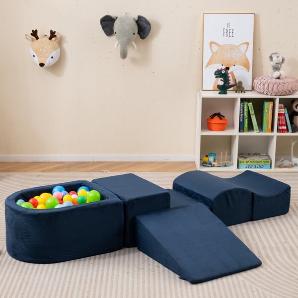 Costway Set di gioco in schiuma a 5 pezzi per bambini con piscina di palline coperture lavabili, Blocchi creativi palline non incluse Blu scuro