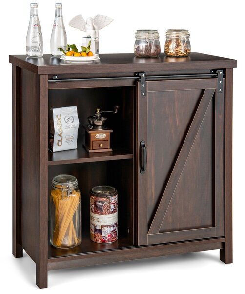 Costway Credenza a buffet con porta a serranda scorrevole soggiorno, Mobiletto portaoggetti rustica per cucina Marrone