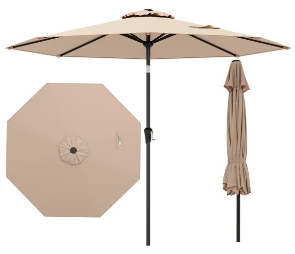 Costway Ombrellone da esterno con inclinazione a pulsante manovella per tavolo da patio, Ombrellone da giardino 270 cm Marrone